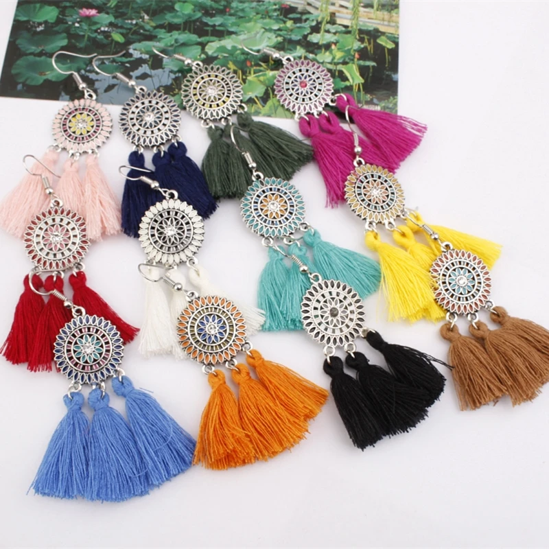 New Ethnic Drop Earrings For Women Long Big Tassel Earring Bohemia Vintage Statement Pendientes Brincos Wedding Fashion Jewelry | Украшения
