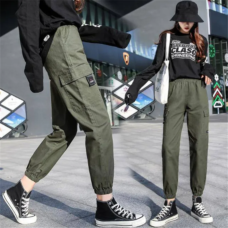 Брюки карго женские с завышенной талией уличные штаны в стиле хип хоп свободные