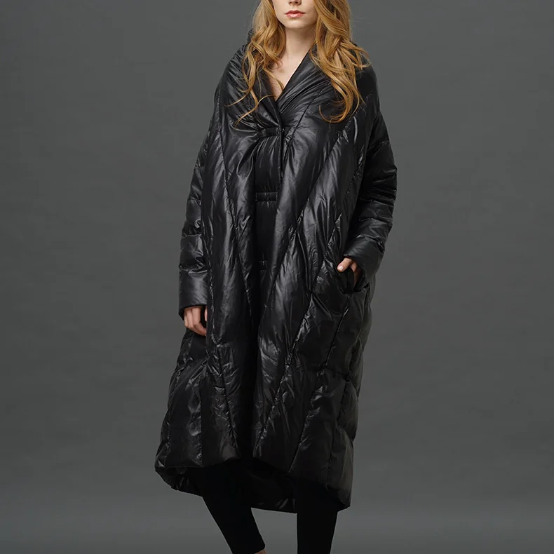 Женское длинное пальто свободное утепленное с высоким воротником модель wj1305|coat