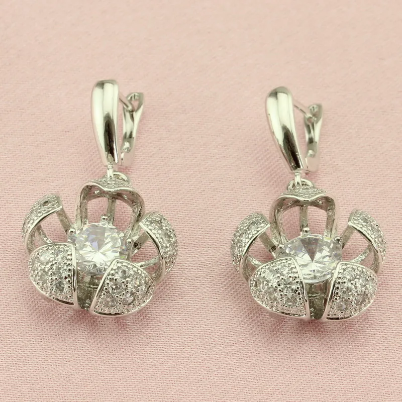 Топ Мода цветок White Crystal Silver Цвет Наборы свадебных ювелирных изделий для Для