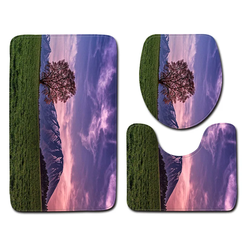 Zeegle 3pcs Bathroom Mat Set Landscape Pattern Bath Anti-slip Floor Mats Microfiber Toilet and Rug Sets | Дом и сад