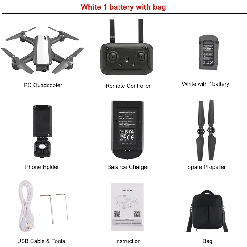 white 1B with bag JJRC X9 Heron gps 5G Wi-Fi FPV с камерой 1080P оптическое позиционирование потока удержание высоты следование Квадрокоптер Радиоуправляемый Дрон Квадрокоптер RTF - Цвет: white 1B with bag