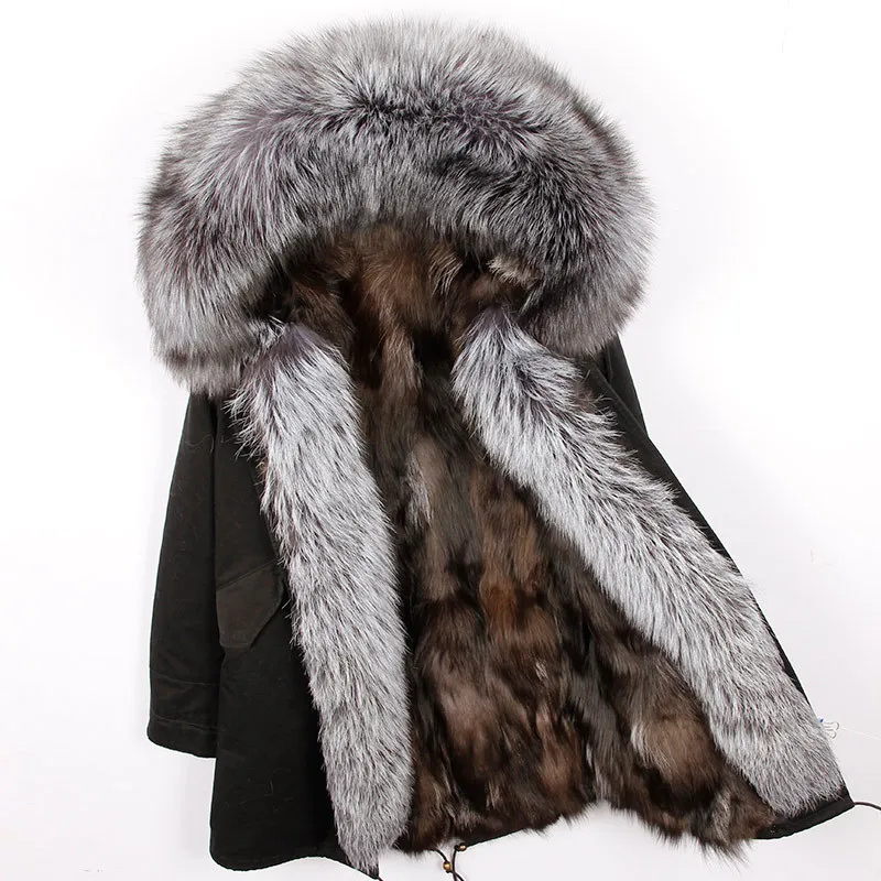 Deri Ceket Women Winter Large Natural Real Fox Fur Cuff& Liner Thick Warm Silver Jacket Coast Female Waterproof Loose Parkas - Цвет: C6