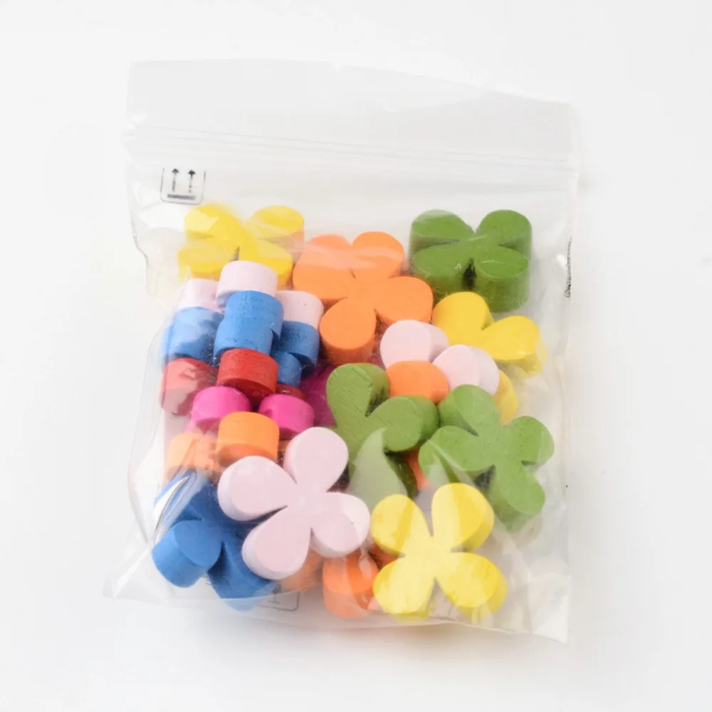 

Mixed Color Lovely Flower Wood Beads, Children's Day Gift , Dyed,Lead Free, about 16mm long, 16mm wide, 5mm thick,