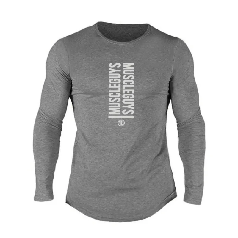 Muscleguys New Fashion High Quality Sporting T-shirt Men long Sleeve Fitness T shirt Men's solid gyms Bodybuilding Tee | Мужская