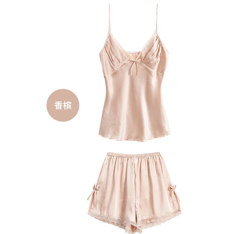 

frauen nachtwsche set schlaf tragen Spitze Satin Wireless Bh Leibchen Shorts Pyjamas Nachtwsche