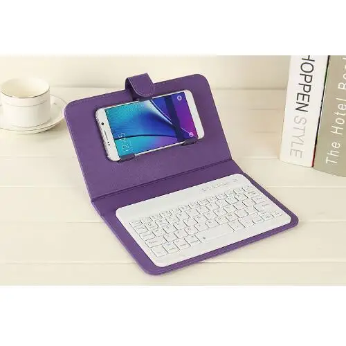 purple 9 цветов Беспроводная Bluetooth клавиатура PU кожаный чехол для мобильного телефона Подставка для iPhone 7 6 6S lenovo samsung huawei Xiaomi zte sony - Цвет: purple