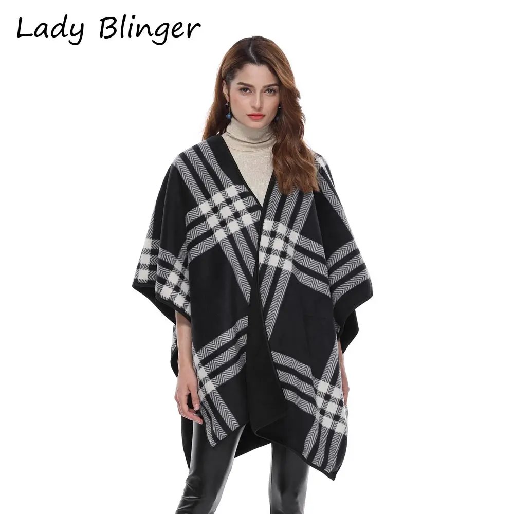 Lady blinger большого размера модная клетчатая палантин Большие размеры зимние теплые