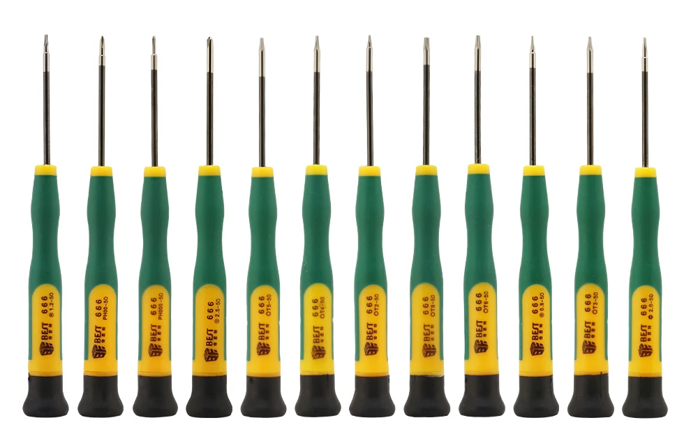 BST-666 12 в 1 Torx T2, T3, T4, T5, T6, T8, Phillips PH00, PH000 Pentalobe, 5-ти точечные 0,8, 1,2, 2,0, Y2.5 прецизионных отверток комплект