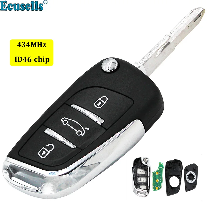 Складной ключ DS Style 3 кнопки 434 МГц ID46 для Peugeot 206 207 206CC NE72 BLADE|Ключ от авто| |