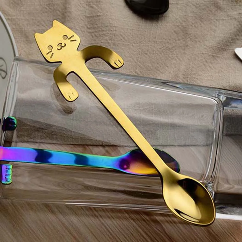 4 шт./компл. Творческий Кот из мультфильма Кофе нержавеющая сталь для ложек