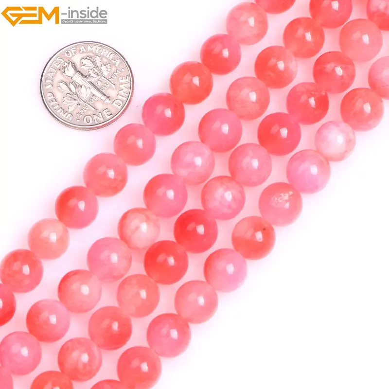 

Gem-inside 8mm Round Natural Pink (Rhodochrosite color)Jade Beads For Jewelry Making Beads 15" DIY Jewellery Christmas Gift