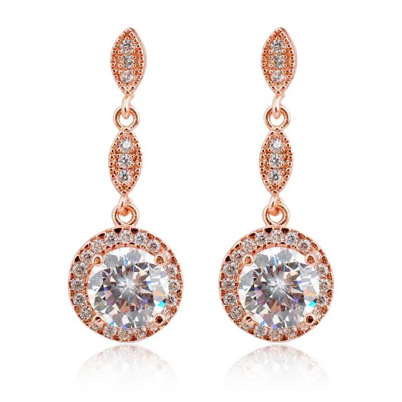 Женские Висячие серьги 10KT круглые из розового золота с блестящим белым камнем