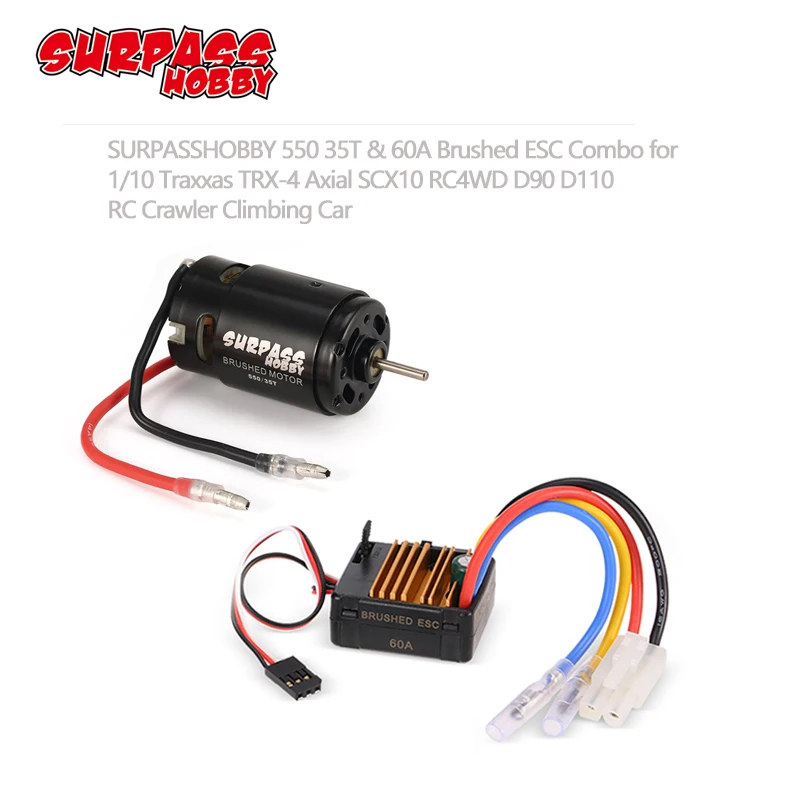 

SURPASS HOBBY 550 12T 21T 27T 35T Brushed Motor 60A ESC with 5V/2A BEC for HSP HPI Kyosho TRAXXAS 1/10 RC Crawler Off-road Car