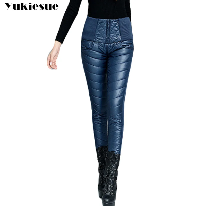 Женские брюки больших размеров зимние с высокой талией эластичная верхняя