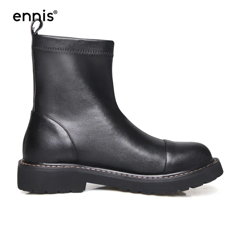 ENNIS/ г.; Модные женские растягивающиеся ботинки; черные ботильоны на платформе; женские осенние ботинки; Повседневная обувь без застежки с круглым носком в Корейском стиле; A940