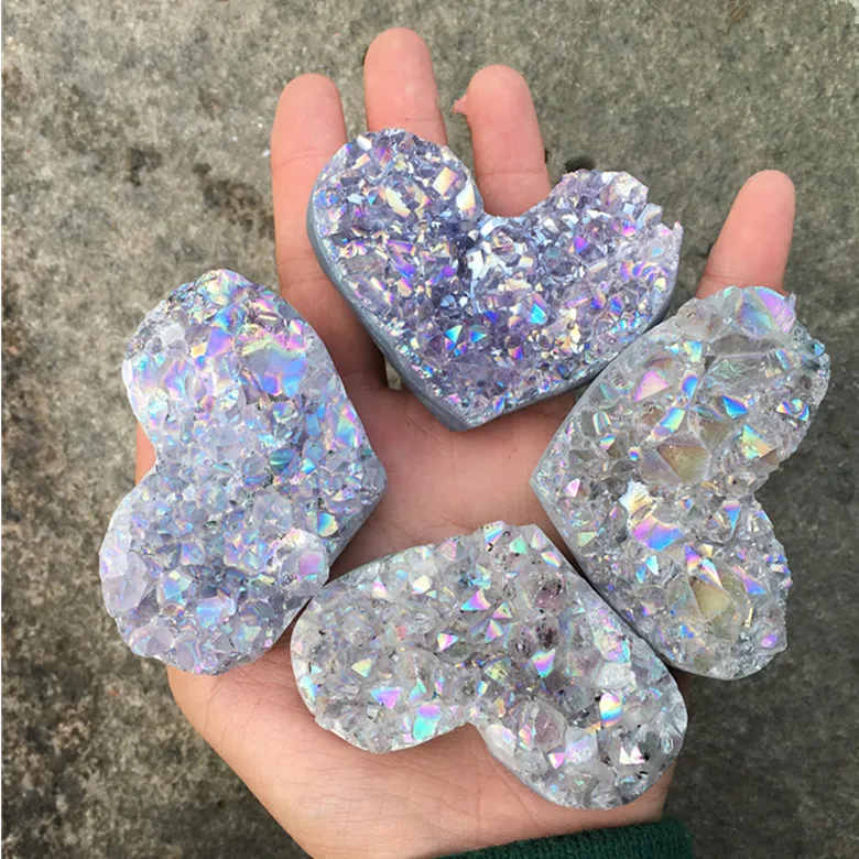 1 шт. лечебные кристаллы Geode в форме сердца камни из титана радуга аура белый