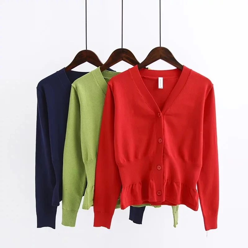 Женские трикотажные кардиганы с V образным вырезом и оборками|knitted cardigan|cardigan