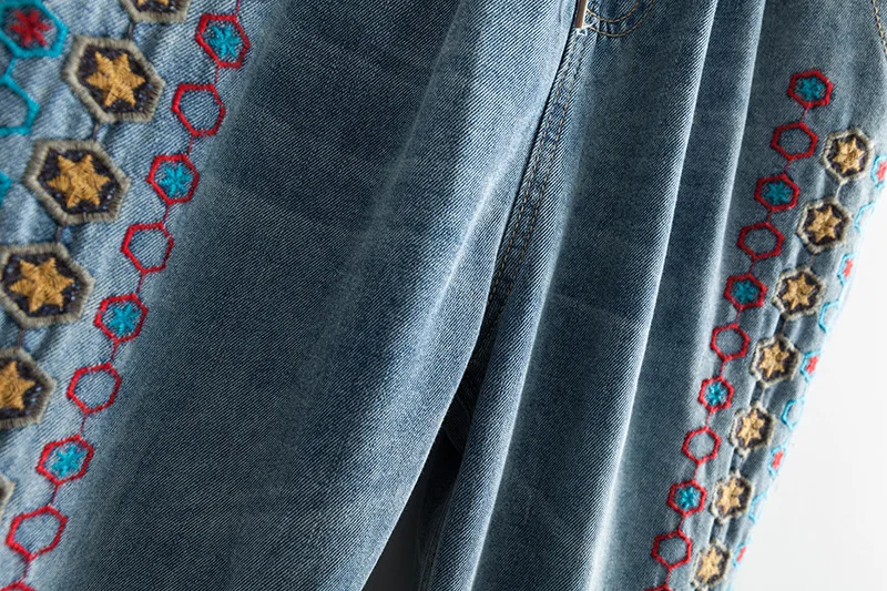Harem Denim Pants Embroidery Loose Calf Length Plus Size Women High Elastic Waist 2019 Summer Casual Pants Denim Lady  3XL