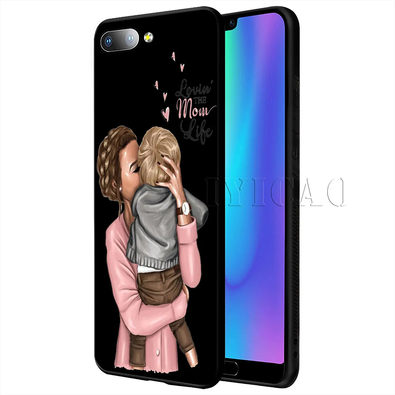 IYICAO Black Brown Hair Baby Mom Girl Queen Soft Case for Huawei Y9 Y7 Y6 Prime 2019 Honor 20 8C 8X 8 9 9X 10 Lite 7C 7X 7A Pro |