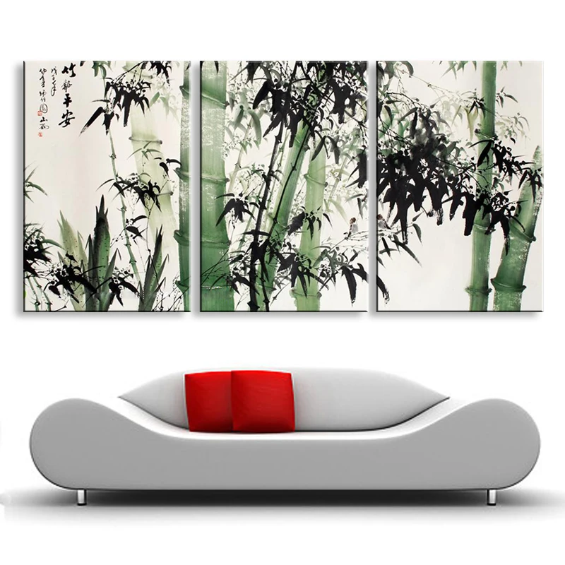 Художественная живопись 3 шт. тушью бамбук высокое разрешение печать на холсте