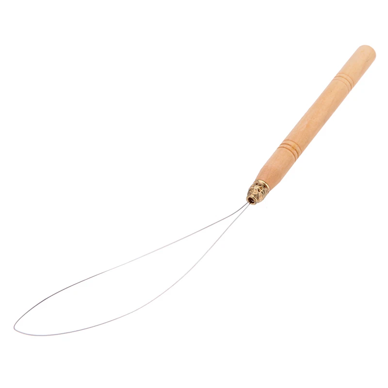New 2Pcs Hair Extension Hook Pulling Tool Needle Threader Micro Rings Link Beads Loop Wooden Handle With Iron Wire Wholesale | Шиньоны и