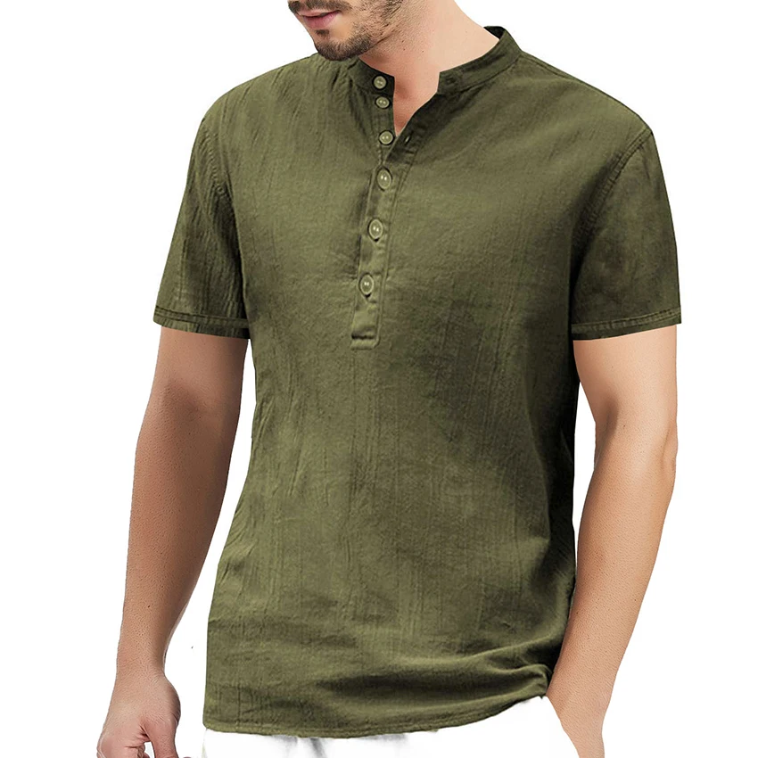 2019 New Men's Short Sleeve Shirt Stylish Solid Henley Collar Men Summer Fashion Top Clothes Causal | Мужская одежда