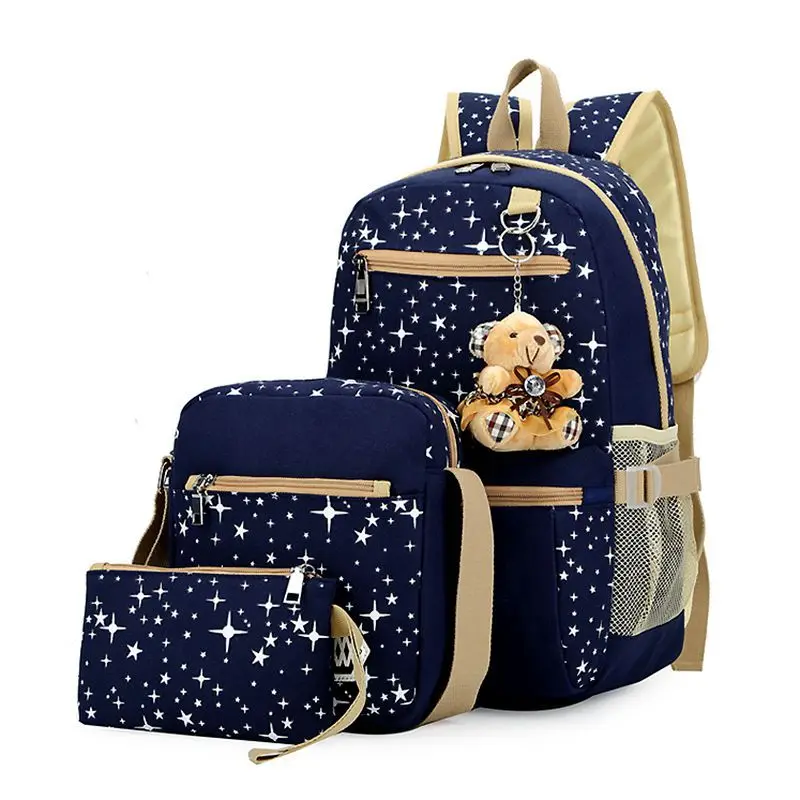 Женский холщовый рюкзак, 4 шт./компл., школьный рюкзак для подростков, девочек и мальчиков, Moclila, сумка через плечо