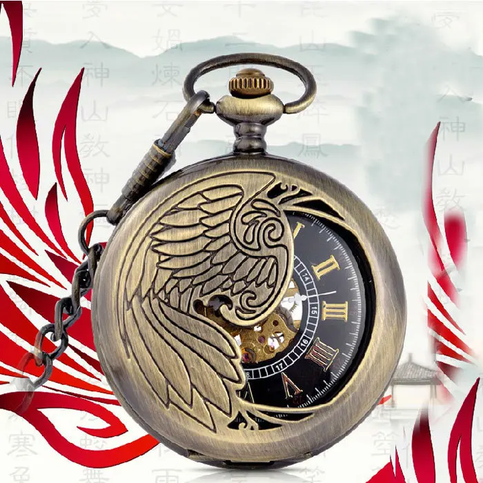 Лидер продаж Феникс крыло Полый Бронзовый корпус черный циферблат Скелет