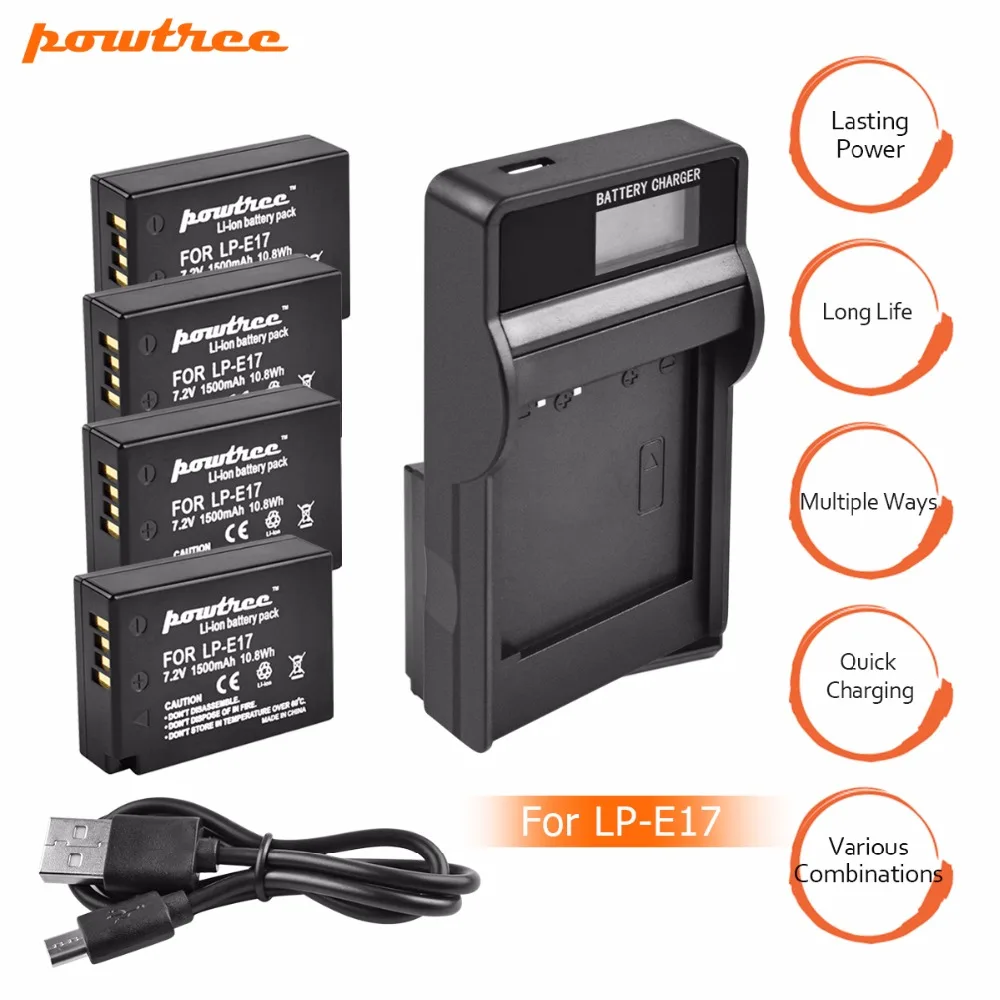 4 упаковки 7 2 в 1500 мА · ч аккумулятор для фотоаппарата LPE17 LP E17 + зарядное устройство