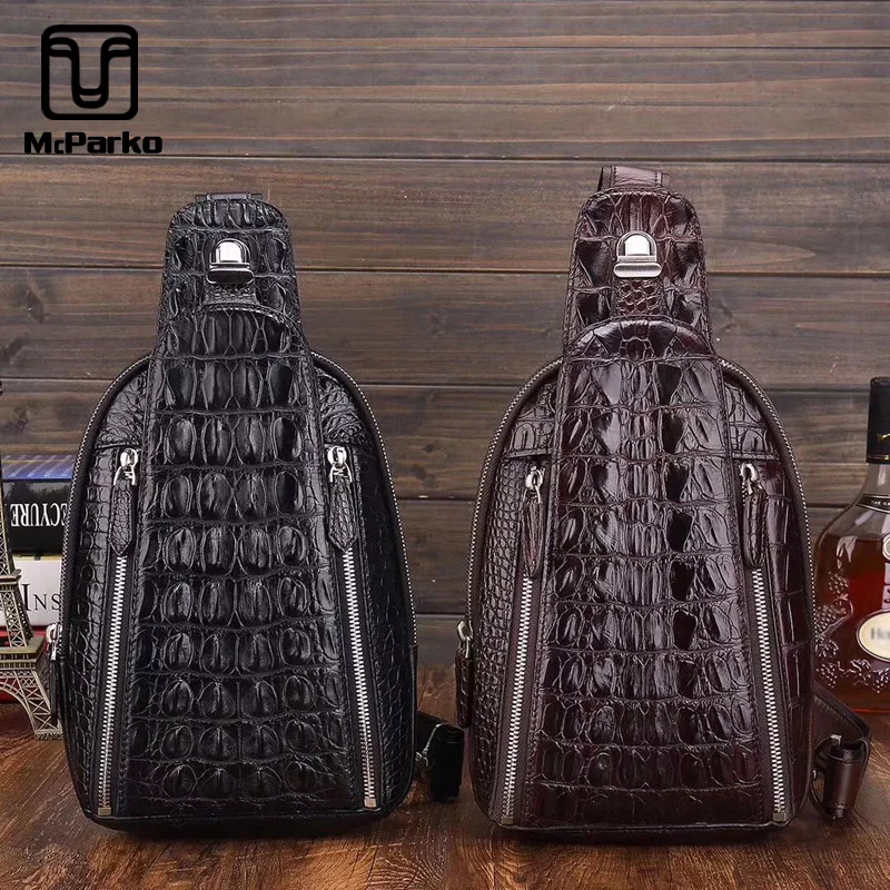 

McParko Genuine Crocodile Chest Bag Men Leather Crossbody Bags Luxury Alligator Chest Bag Hip Hop Punk Gothic Rock Chestbag Male