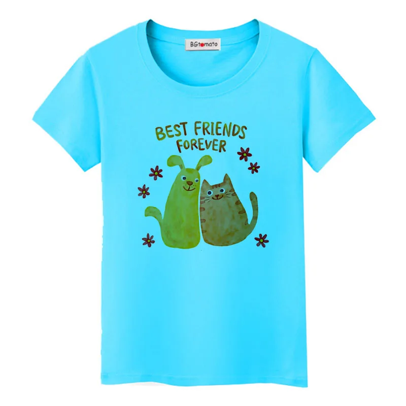 Футболка BGtomato с надписью Best friends forever женская милая мультяшная футболка кошками