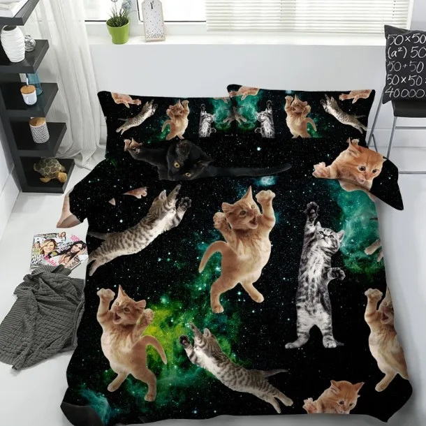 

Cat bed set 3D Bedding sets Luxury bed sheet Duvet cover set bed in a bag sheets linen California King Queen size twin full 4pcs