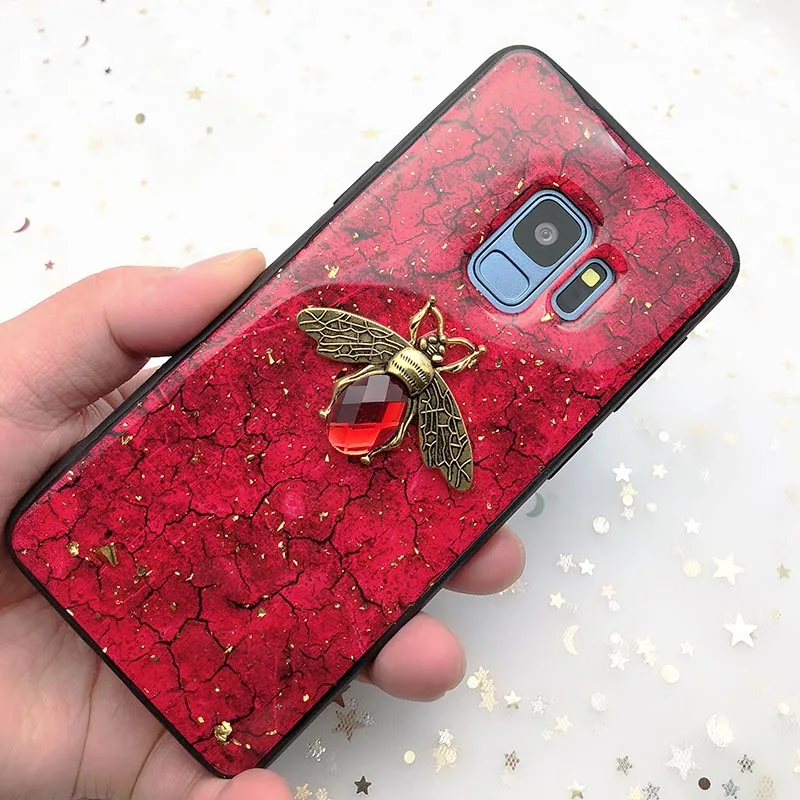 Золото Фольга Bling пчелки чехол для samsung Galaxy A10 A20 A30 A40 A50 A60 A70 M10 M20 M30 J4 J6 A6 Note8 9 S8 S9 S10 lite рlus - Цвет: Red Bee