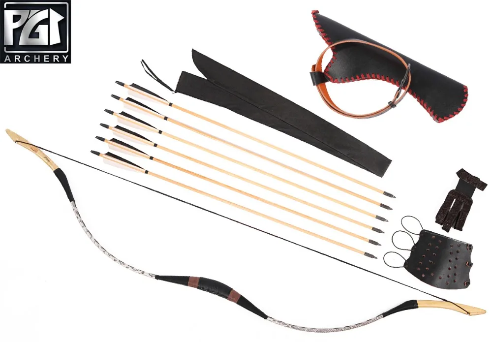 PG1ARCHERY ручной работы длинный лук из змеиной кожи традиционный лошадиного лука с 6