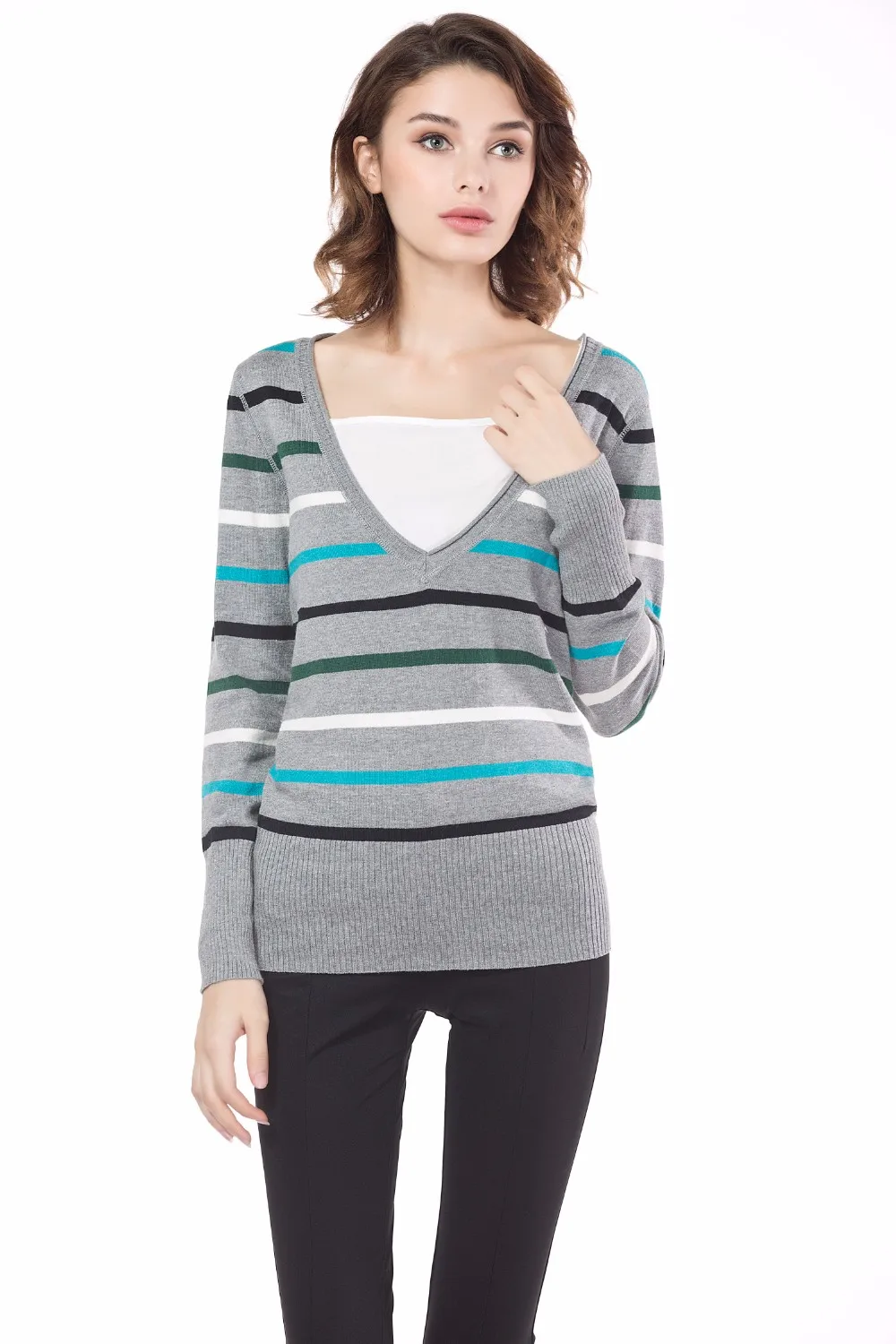 Knitbest 2016 Высокое Качество Тонкий Свитер для Весны Осени Женщины Серый Сексуальный