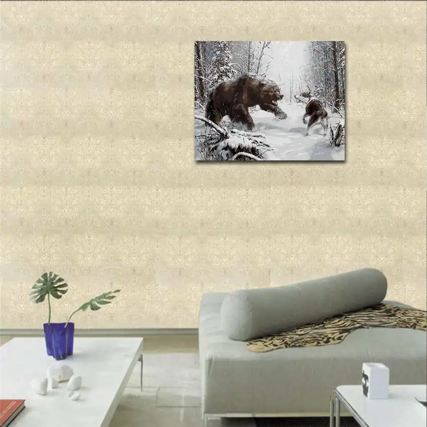 Картина WONZOM Bear Fight Wolf по номерам картина маслом с животными куадро декорацион