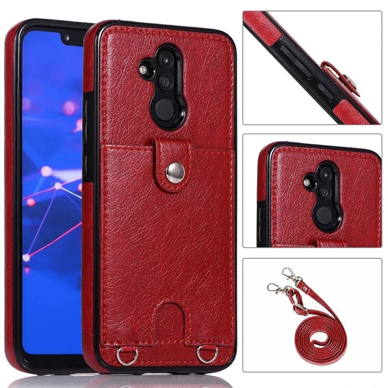 Простой Кожаный чехол-кошелек с ремешком для huawei mate 20 Pro Lite 20, задняя крышка, многофункциональная сумка на цепочке P30 PRO - Цвет: Red