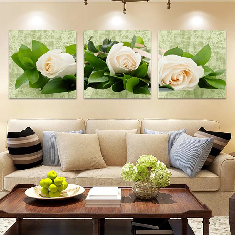 Домашний Декор картина маслом на холсте Современные белые розы цветы холст