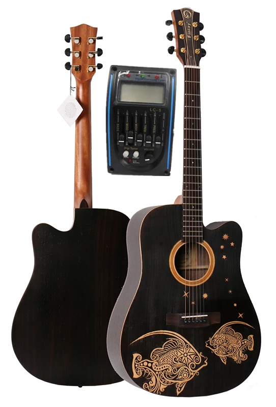 Finlay 41&quot Electric Guitar Solid Spruce Top/Rosewood Body Drawing carving Top guitars china With Hard case Pisces | Спорт и