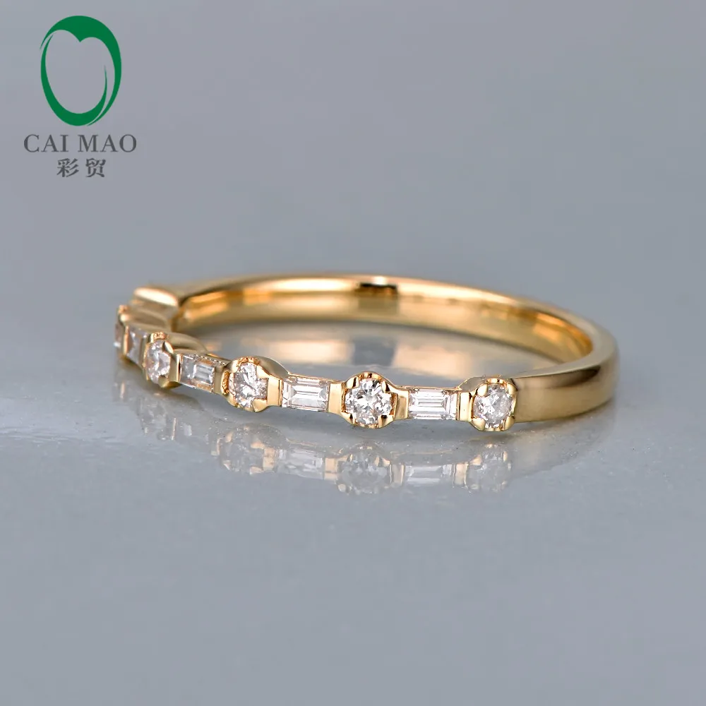 Caimao изысканный 0.30ct круглый и багет бриллиантов 14kt желтого золота Eternal кольцо Свадебные украшения