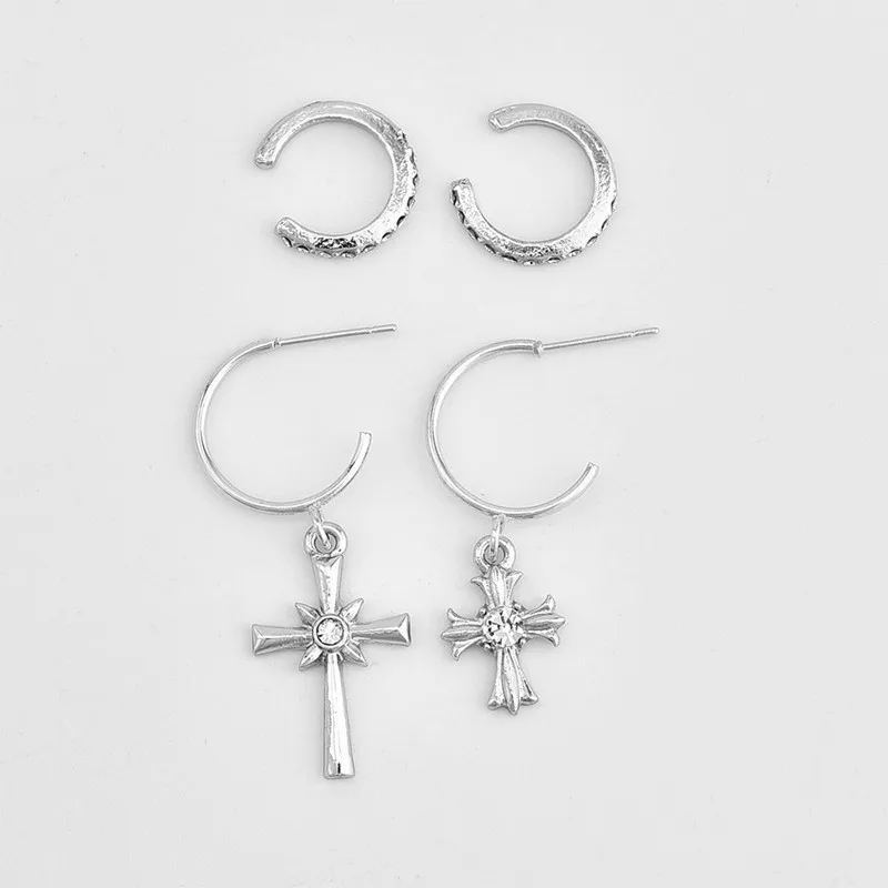 4pcs/set Fashion Rhinestone Cross Earrings Set For Women Bohemia Gold Silver Color Hoop Earring Ear Drop Jewelry E1583 | Украшения и