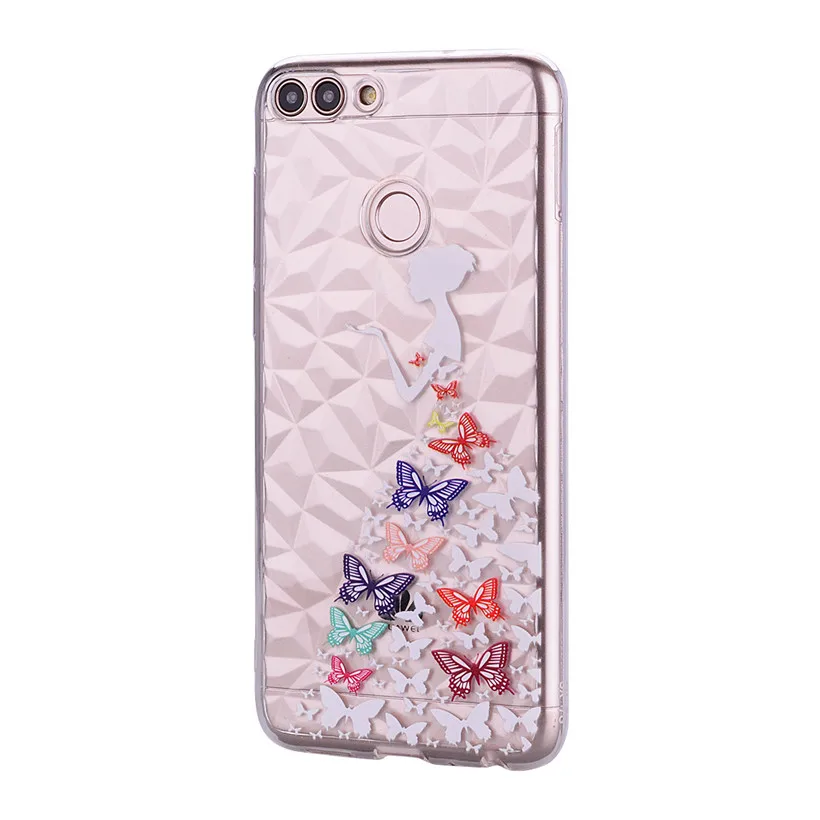 HEMASOLY Case For Huawei P Smart Clear Enjoy 7S FIG-LX1 FIG-LA1 FIG-LX2 FIG-LX3 Silicone Diamond Rhombus Pattern Cover |