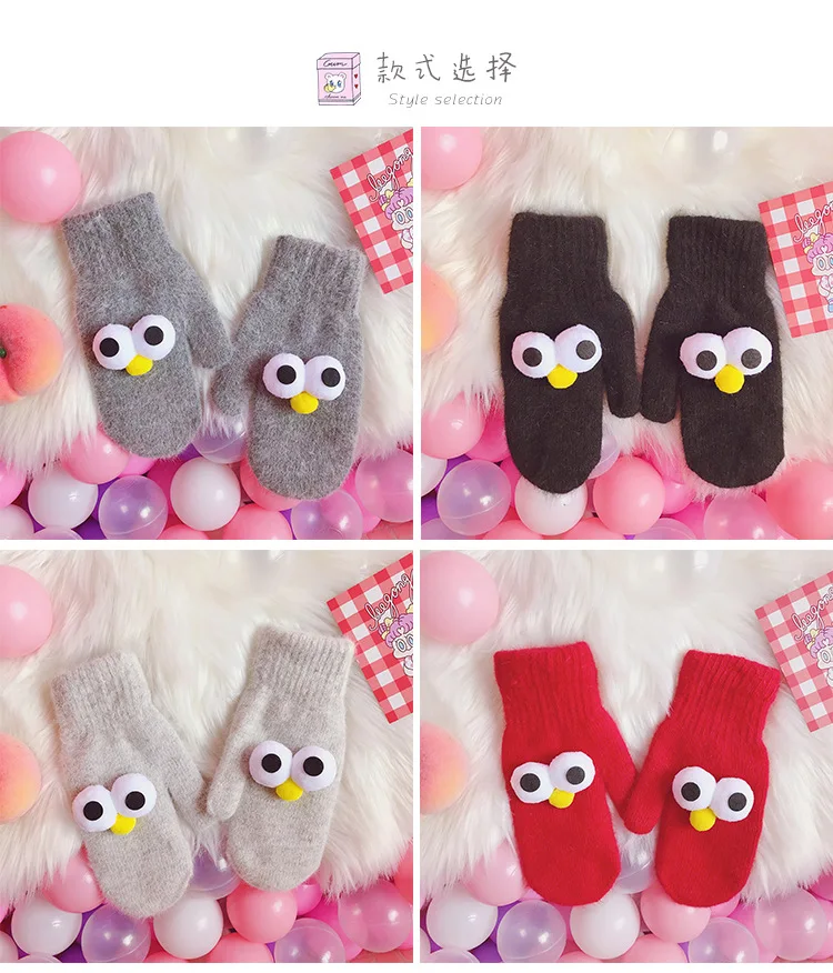 Wholesale 6pairs Japanese cute big eyes small fresh soft sister students wild warm gloves cold gloves couple gloves SH296 TY01