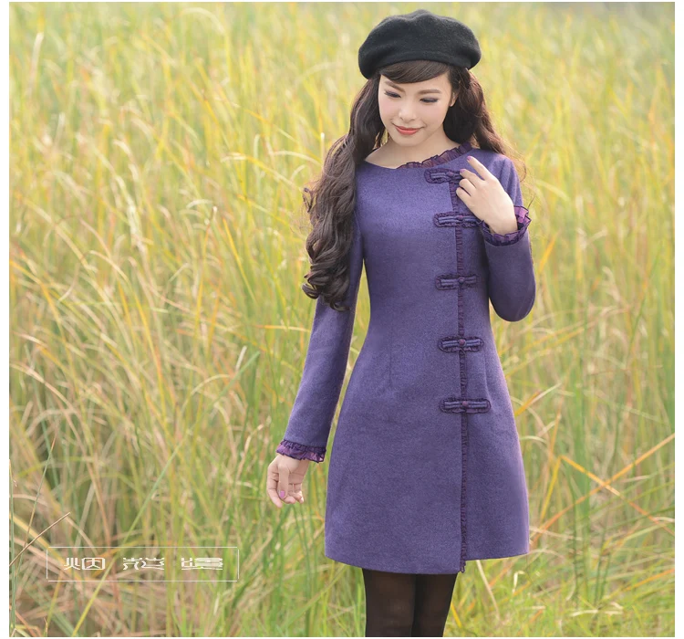 2016 Winter Women Coat Vintage Retro Single Breasted Closed Waist Woolen Outerwear |