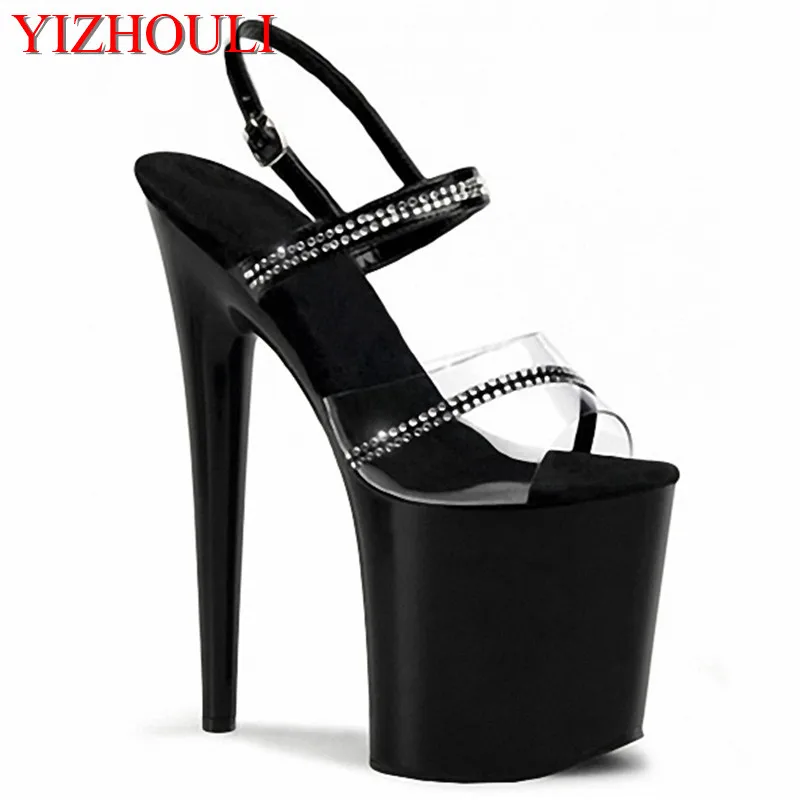 Platform with Rhinestone Straps sandals 20cm high heels crystal black banquet formal women's Dance Shoes