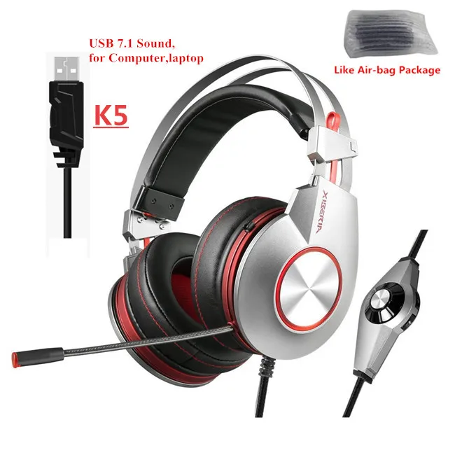 XIBERIA K5 игровая гарнитура, геймерские компьютерные стерео USB наушники с объемным звуком, Гибкий микрофон, микрофон, fone de ouvido - Цвет: Silver Air-bag box