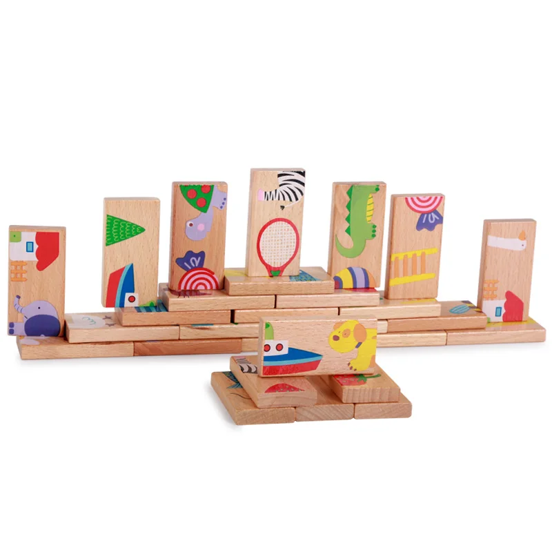 New 28pcs/set Animal Colored Dominoes Wooden Puzzle Cartoon Montessori Educational Baby Toys Cute Birthday Gifts Funny Kids Game | Игрушки и