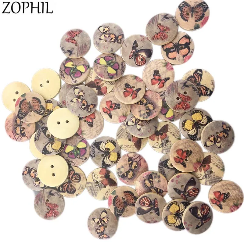2 отверстия ZOPHIL 20 мм 50 шт деревянные кнопки винтажное шитье в виде бабочки