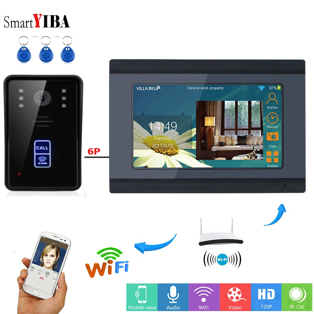 Умный видеодомофон SmartYIBA Wi Fi HD камера IP домофон Ночное видео дверной звонок